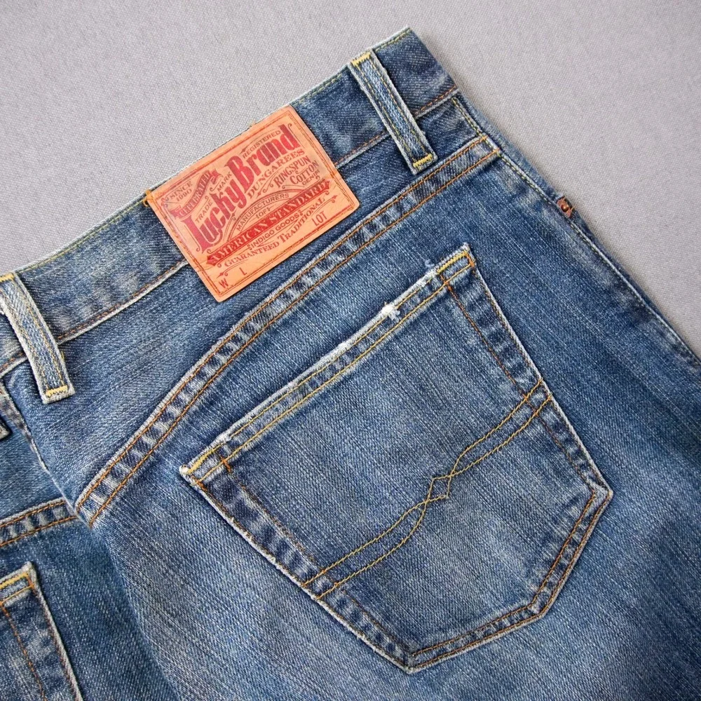 Retro Lucky Brand Men's USA Cowboy Western Bootcut Faded Jeans Fits 34x37